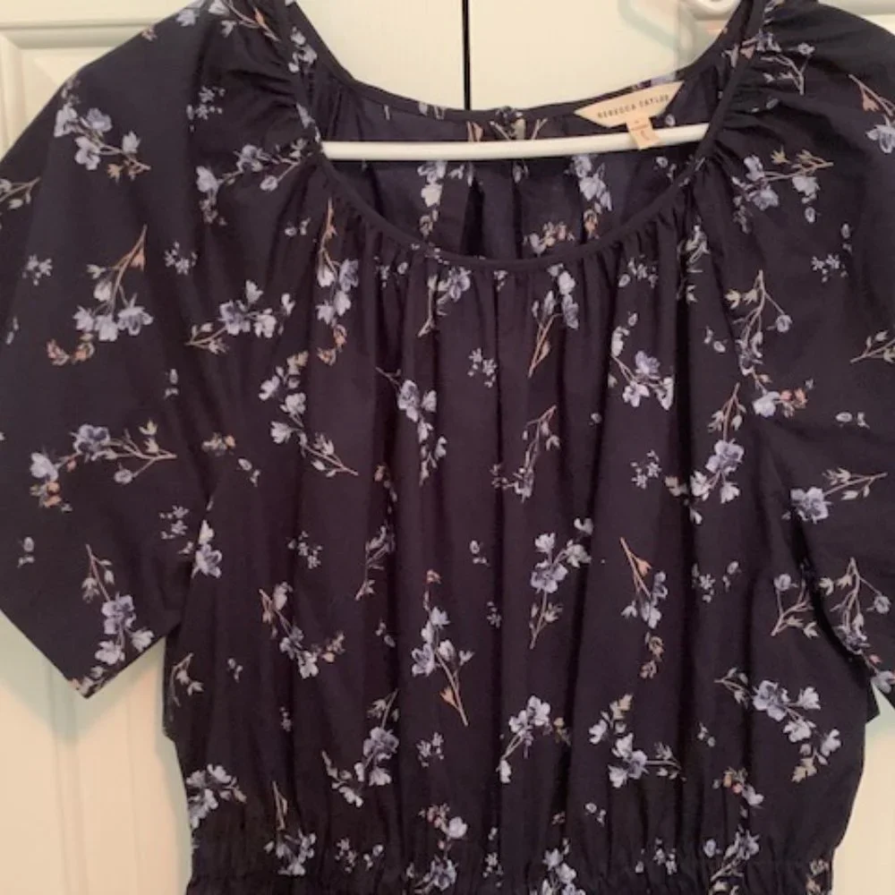 Rebecca Taylor Francine Floral Poplin Jumpsuit, Open Cape Back, Navy, Sz 6 - Picture 8 of 13